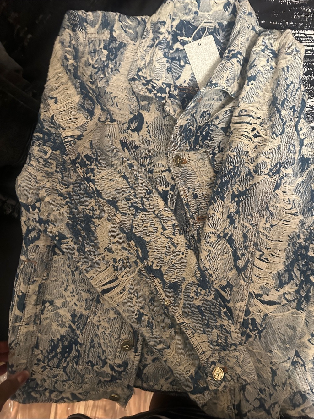 Blue and Cream Textured Button-Up Jacket